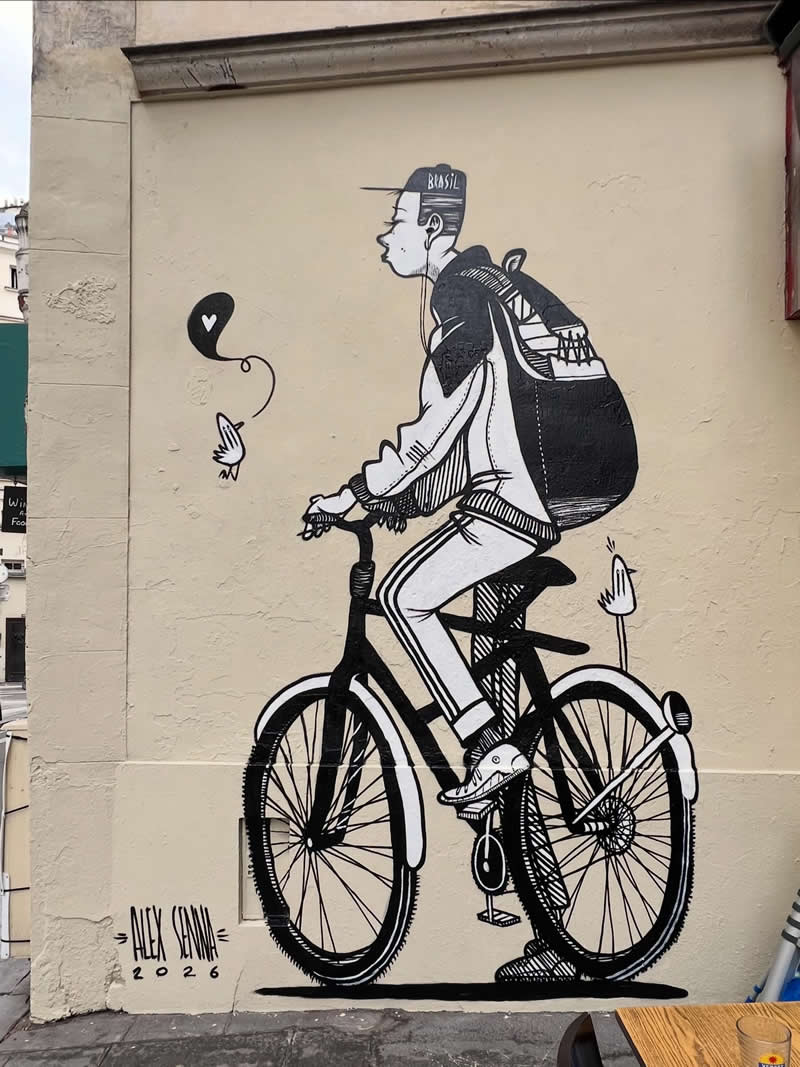 Terceira Asa - Painted this biker in the center of Paris - Thought-Provoking Murals by Alex Senna