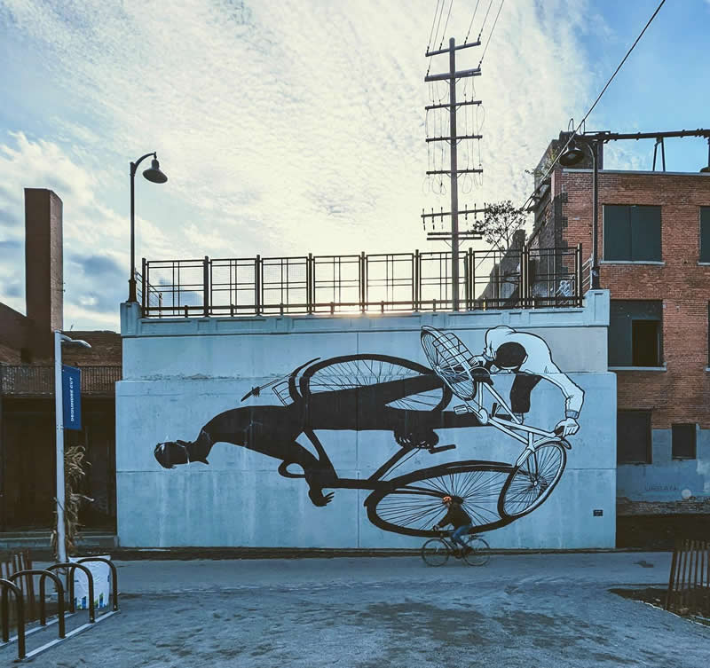 Life imitates a bike - Detroit, Michigan, USA - Thought-Provoking Murals by Alex Senna