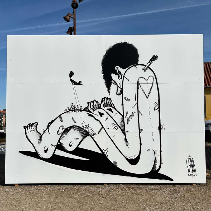 Love Hurts - Mural painted in Naevsted, Denmark - Thought-Provoking Murals by Alex Senna