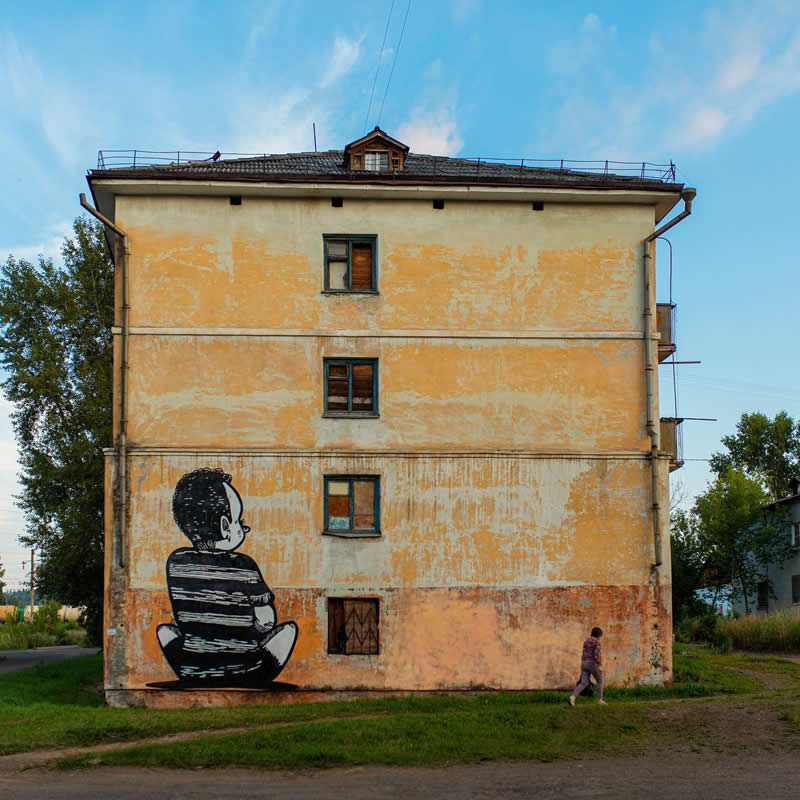 This mural was created for the "One for All" festival this year in Bratsk, Russia - Thought-Provoking Murals by Alex Senna