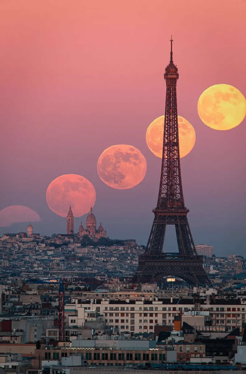 Supermoon Path Over Paris at Sunset by Martin Giraud - Meudon, &Icirc;le-de-France, France - Astronomy Photographer of the Year 2026 shortlists