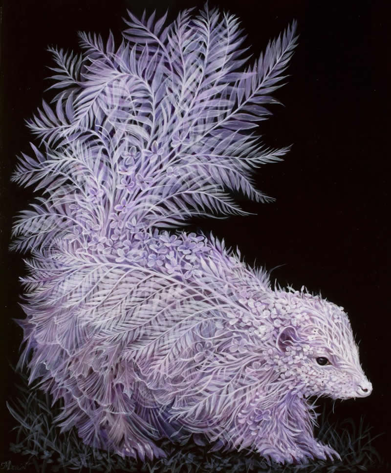 30 Mesmerizing Wildlife Paintings by Molly Devlin Filled With Flowers, Feathers, and Fantasy 35 Traces of Lilac - Wildlife Paintings by Molly Devlin