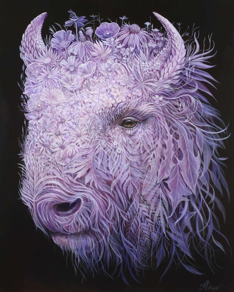 30 Mesmerizing Wildlife Paintings by Molly Devlin Filled With Flowers, Feathers, and Fantasy 37 Where Wildflowers Roam - Wildlife Paintings by Molly Devlin