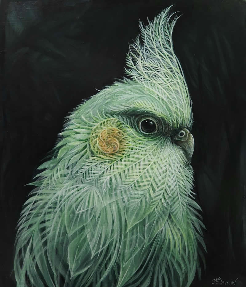 30 Mesmerizing Wildlife Paintings by Molly Devlin Filled With Flowers, Feathers, and Fantasy 42 Fern Crested Cockatiel - Wildlife Paintings by Molly Devlin