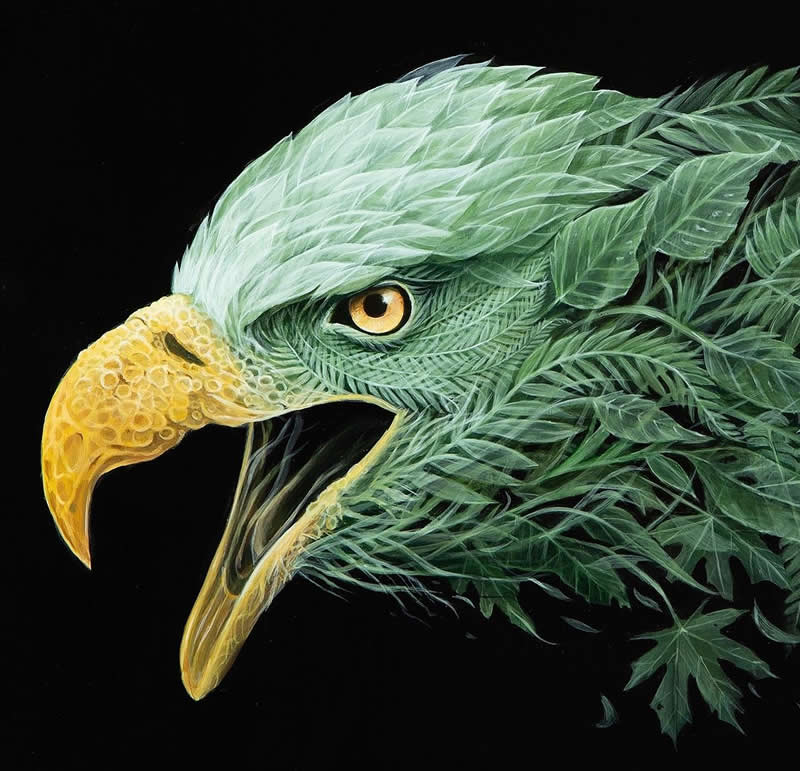 30 Mesmerizing Wildlife Paintings by Molly Devlin Filled With Flowers, Feathers, and Fantasy 58 The Eagle Unearthed - Wildlife Paintings by Molly Devlin