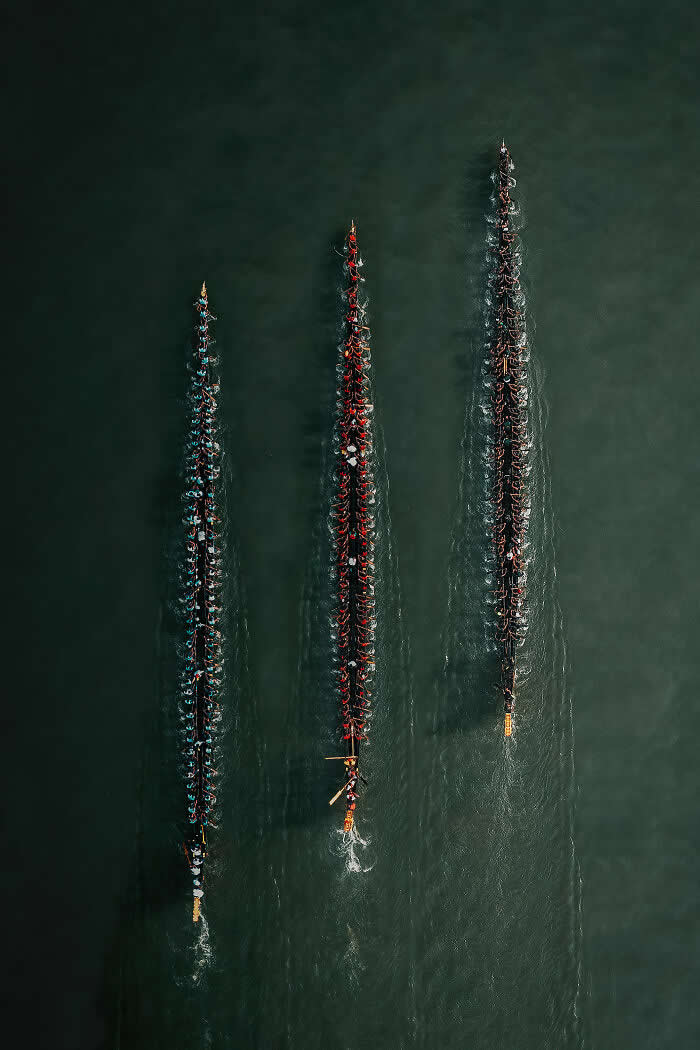 Rhythm Of The Oars By Savadmon Avalachamveettil - International Aerial Photographer of the Year 2026 Awards