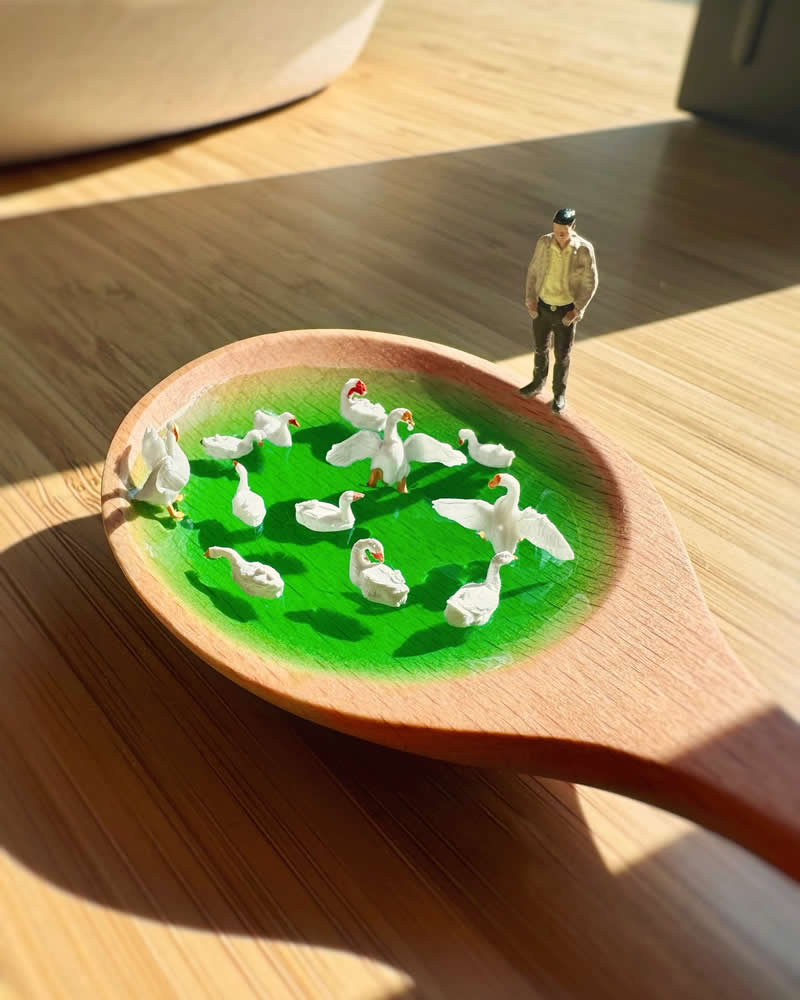 Tiny Adventures: 35 Miniature Scenes by Derrick Lin That Turn Everyday Objects Into Magical Stories 47 We strive to avoid being drowned out by opinions of others surrounding us - Miniature Photography by Derrick Lin