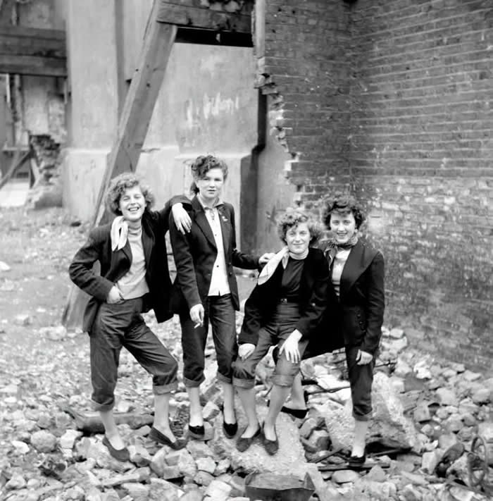 Teddy Girls in 1955 - their subculture centered around a still-bomb-damaged London