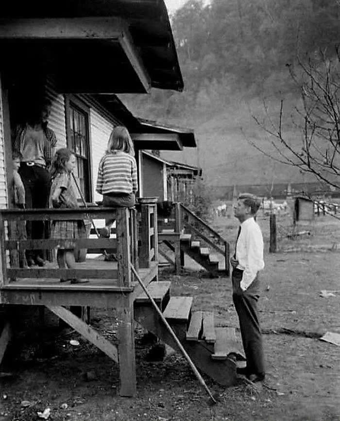 John F. Kennedy campaigning door-to-door in West Virginia, 1960