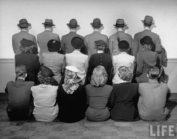 A 1948 portrait of store detectives hired by Macy&rsquo;s. They posed backwards to protect their identities.