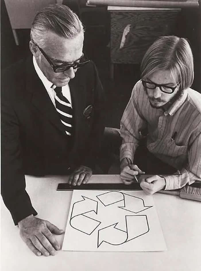 The creation of the recycling logo by G. Anderson, 23 at the time. (1970)