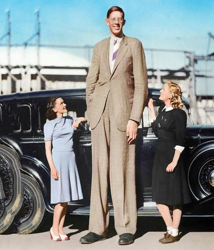 Robert Wadlow, the tallest person in recorded history for whom there is irrefutable evidence. (1940) His height was 8 ft 11 in (2.72 m) while his weight reached 439 lb (199 kg) at his death at age 22.