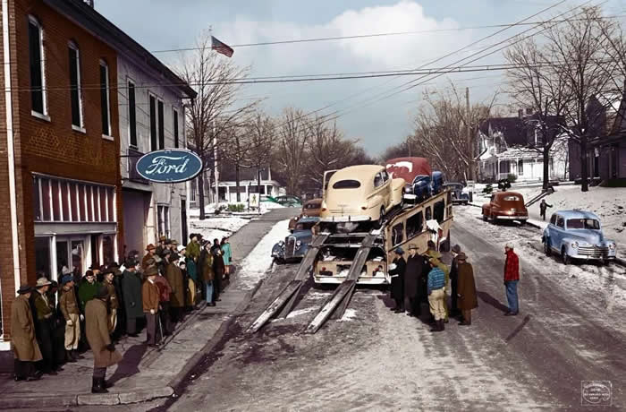 New Ford delivery, 1940s.
