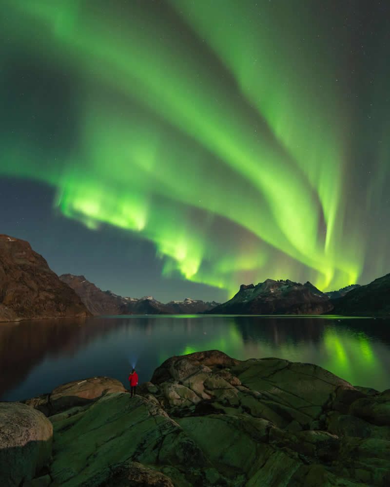 Nighttime Adventures - First Place: Aurora over the Prince Christian Sound by Dennis Lehtonen - 2026 Capture the Dark photography contest Winners