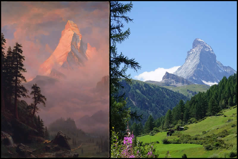 Sunrise on the Matterhorn by Albert Bierstadt (1880s) - Famous Paintings and Their Real-Life Locations