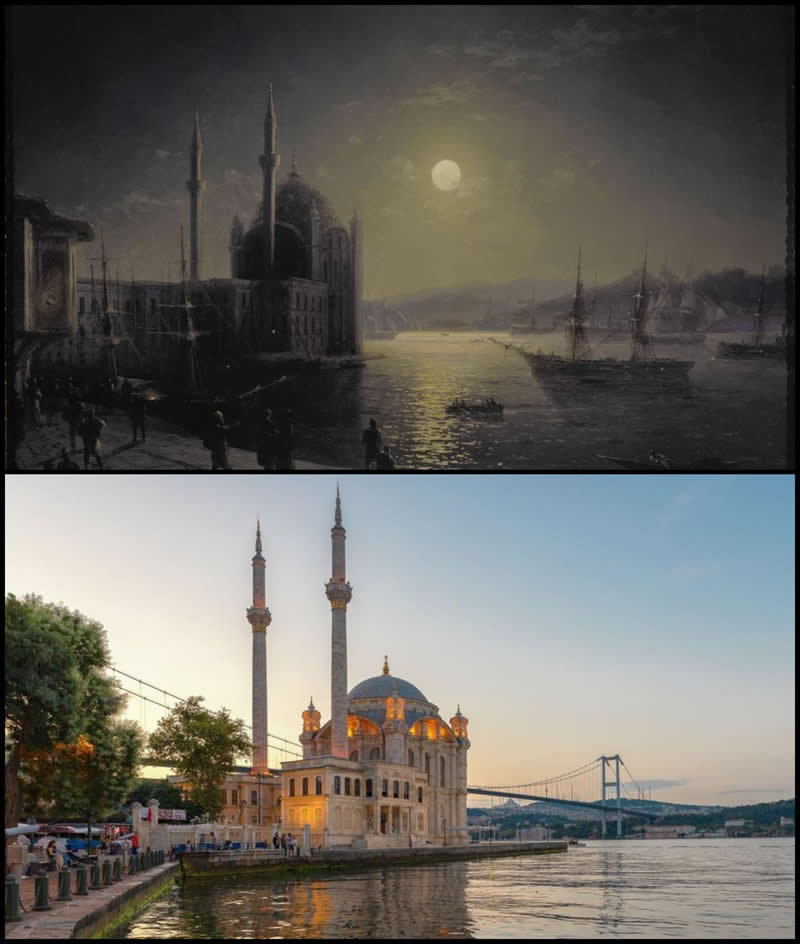 A Moonlit Night on the Bosphorus by Ivan Aivazovsky (1894) - Famous Paintings and Their Real-Life Locations