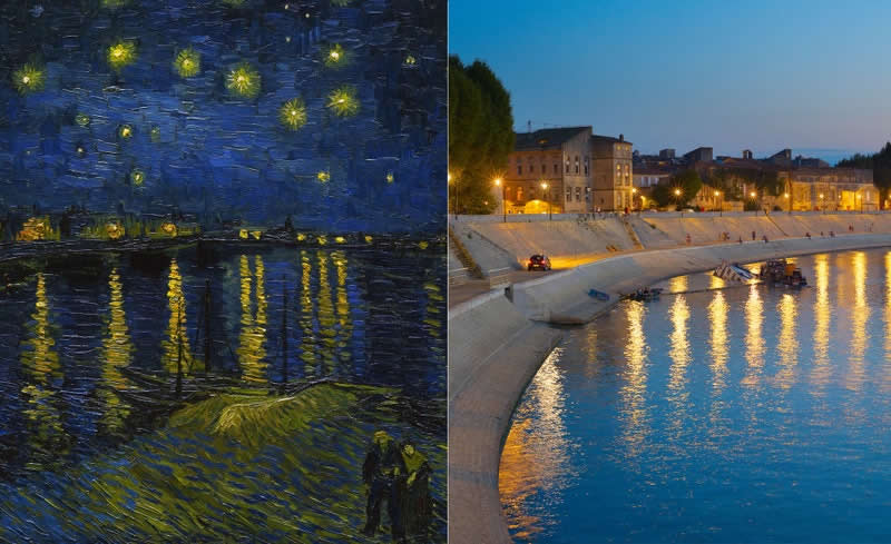 Starry Night Over the Rh&ocirc;ne by Vincent van Gogh (Arles, France) - Famous Paintings and Their Real-Life Locations