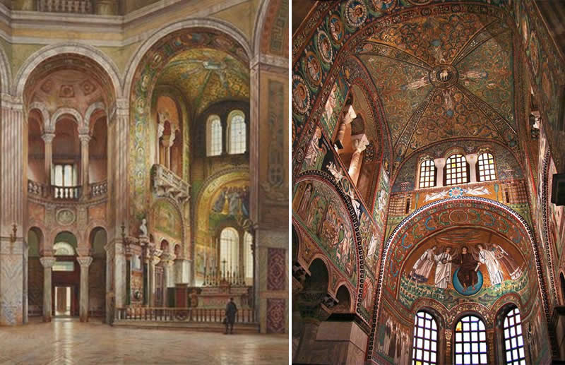 Watercolor by Emanuel Ritter von St&ouml;ckler (1877) Basilica of San Vitale in Ravenna, Italy - Famous Paintings and Their Real-Life Locations