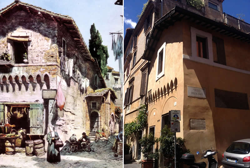Ettore Roesler Franz (1845-1907) of a house in Trastevere, Rome - Famous Paintings and Their Real-Life Locations