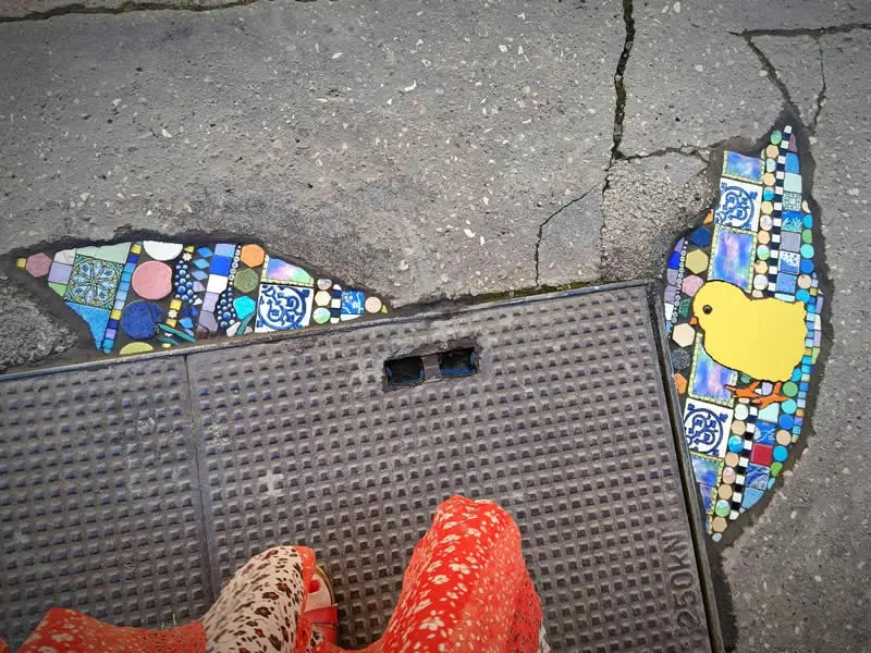 Rue Chabot Charny, I offer you this floral mosaic: little grape hyacinths and a chick.