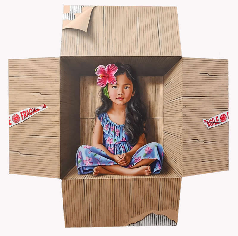 Hyperrealist 3D Cardboard Boxes Paintings by Marica Fasoli