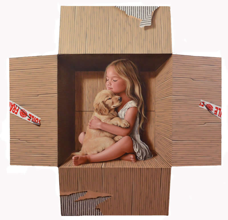 Hyperrealist 3D Cardboard Boxes Paintings by Marica Fasoli