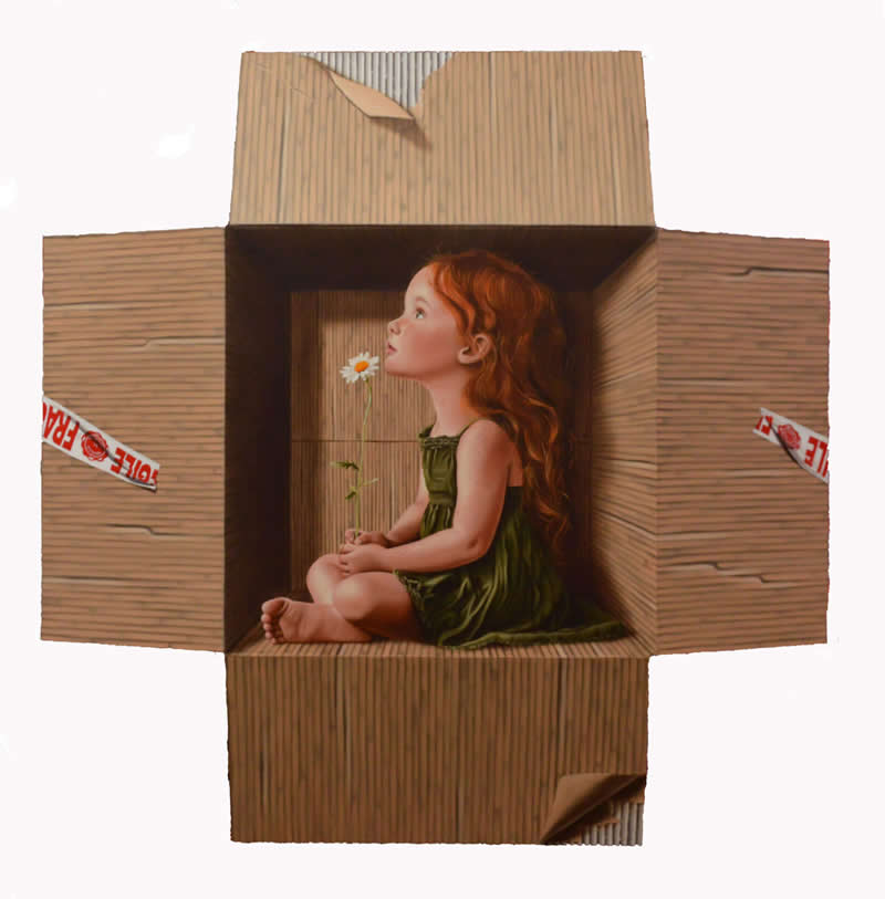 Hyperrealist 3D Cardboard Boxes Paintings by Marica Fasoli