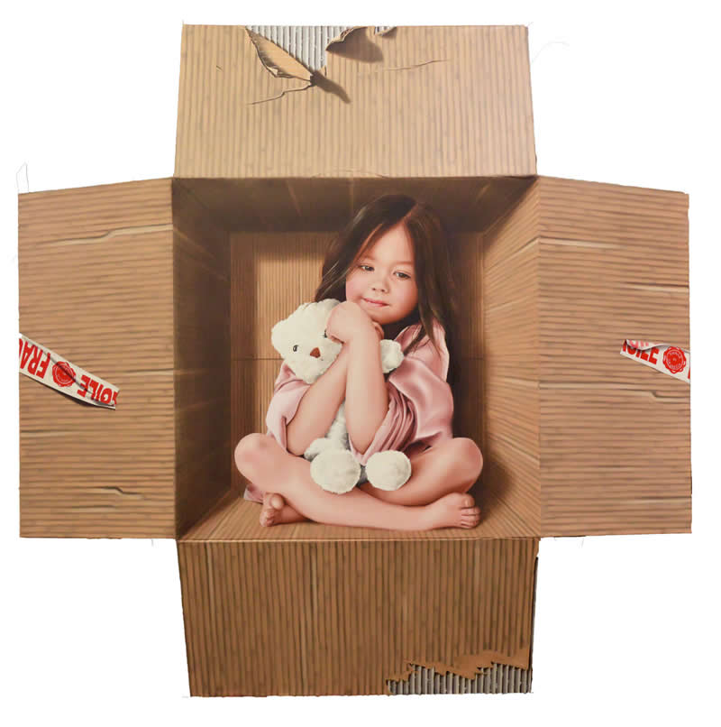 Hyperrealist 3D Cardboard Boxes Paintings by Marica Fasoli