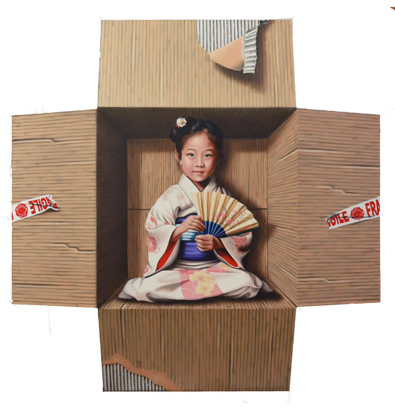 Hyperrealist 3D Cardboard Boxes Paintings by Marica Fasoli
