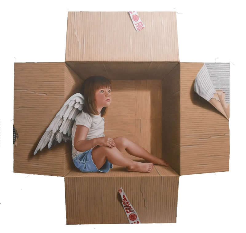 Hyperrealist 3D Cardboard Boxes Paintings by Marica Fasoli