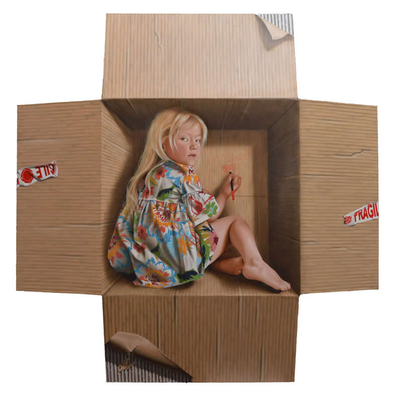 Hyperrealist 3D Cardboard Boxes Paintings by Marica Fasoli
