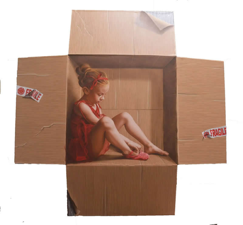 Hyperrealist 3D Cardboard Boxes Paintings by Marica Fasoli