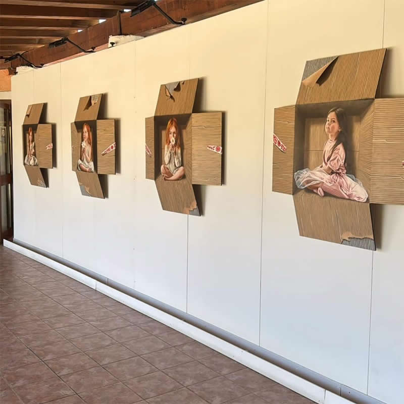 Hyperrealist 3D Cardboard Boxes Paintings by Marica Fasoli