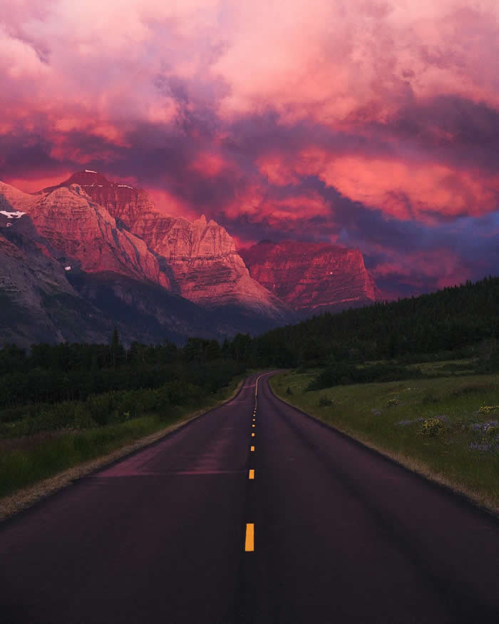 ITAP of an empty road in Montana at sunrise