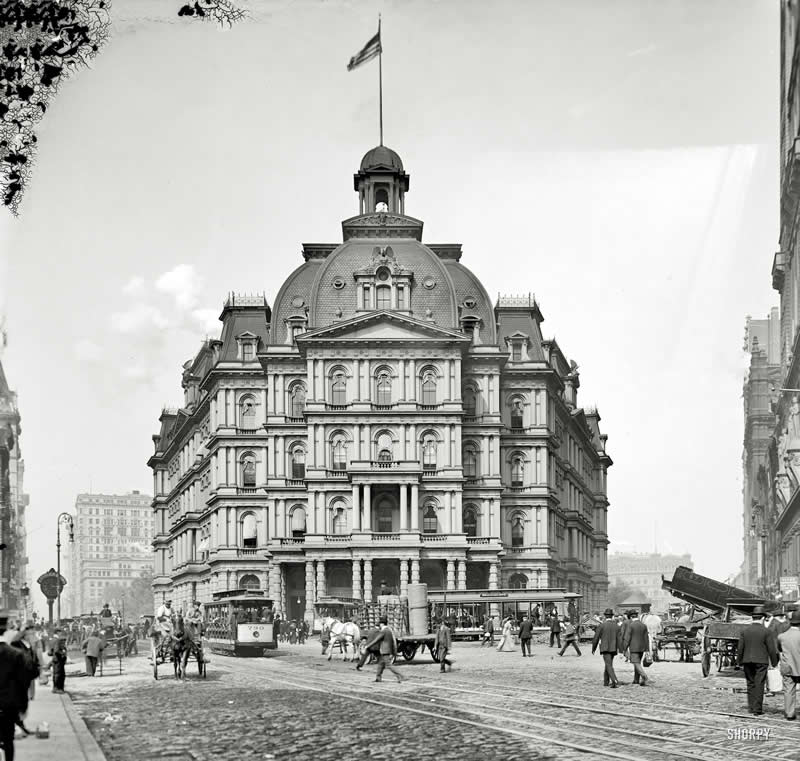Old City Hall Post Office. Built 1880, demolished 1938. Thought to be an eyesore, believe it or not.