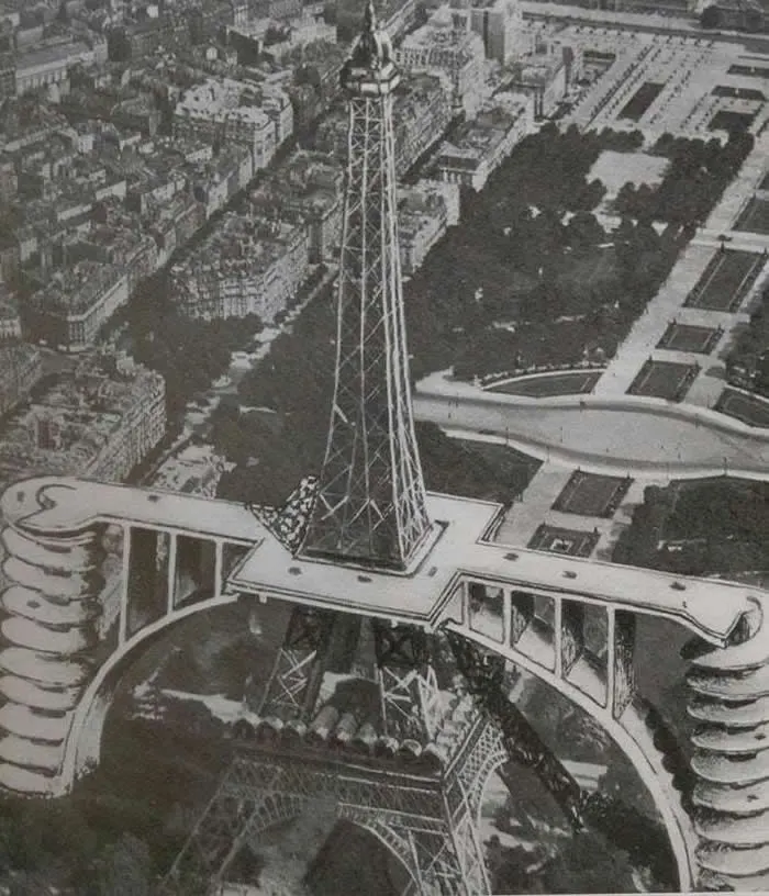 A 1936 project for making the 2nd floor of the Eiffel Tower accessible by car.
