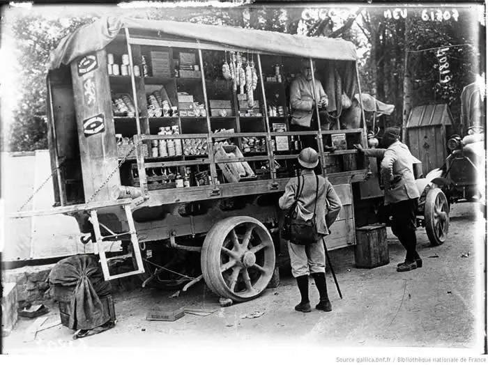 On the Somme front - the French Army bazaar truck, 15 October 1916.