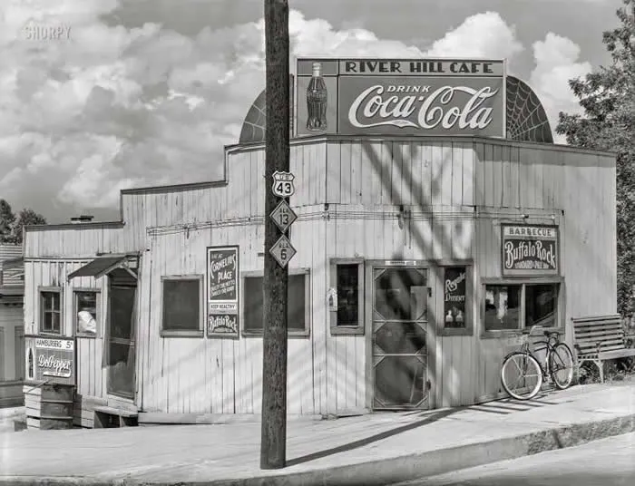 The River Hill Cafe: 1936, Sweet Home Alabama. Stop in for some BBQ and an iced cold Coke. (Photo by Walker Evans).