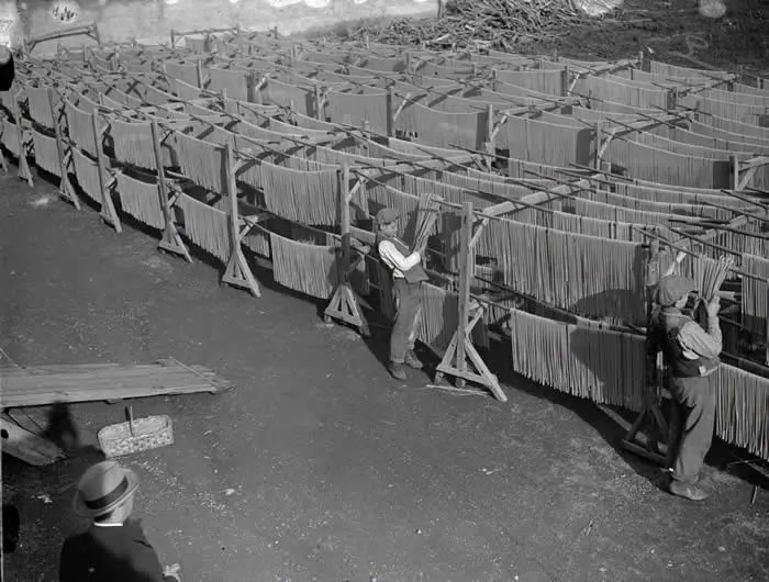 Drying pasta. Naples, Italy. 1929.