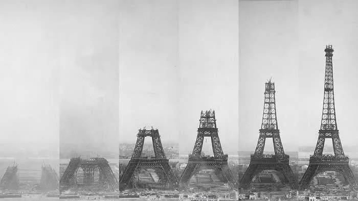 Progress of the Eiffel Tower being built.