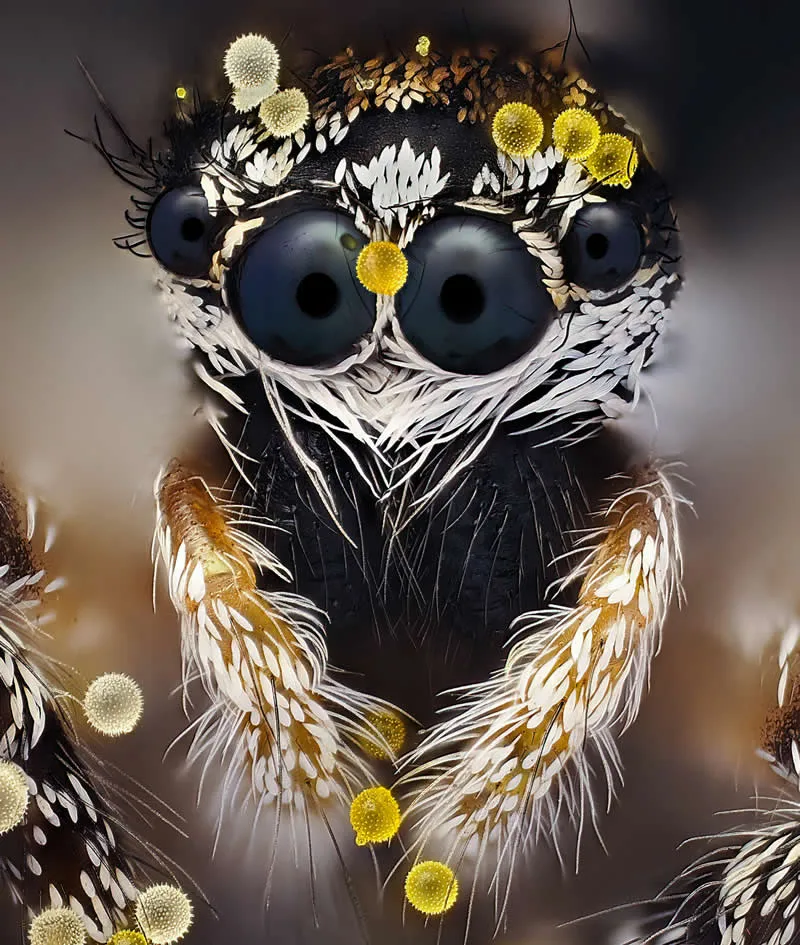 42 Award-Winning Photos From Nikon Small World Photomicrography Competition Reveal a Hidden Universe 46 2nd Place: Jumping spider (Salticus scenicus) with pollen by John-Oliver Dum - Nikon Small World Photomicrography Competition Winners