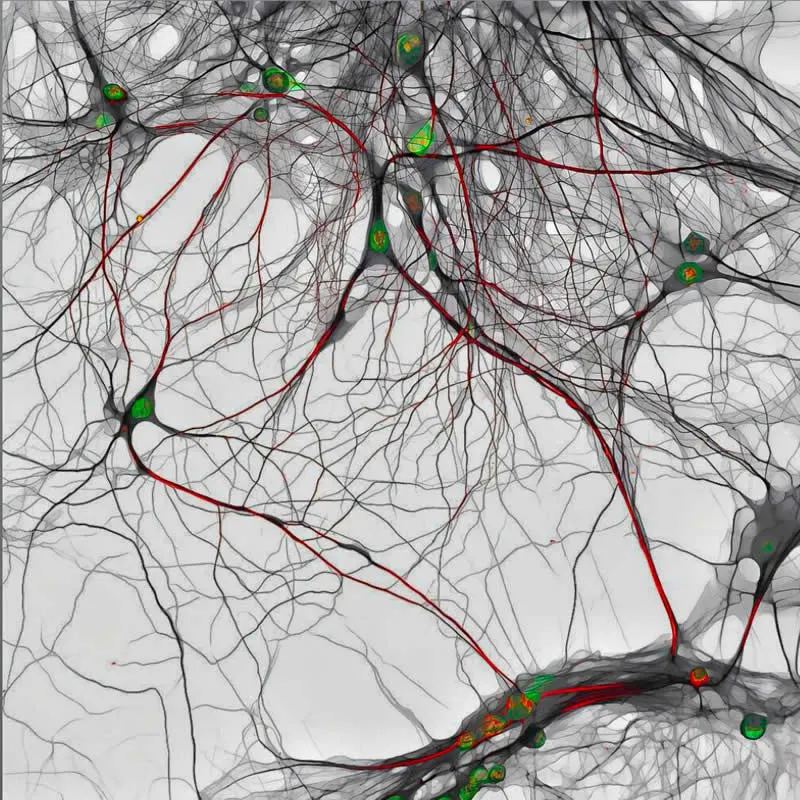 42 Award-Winning Photos From Nikon Small World Photomicrography Competition Reveal a Hidden Universe 62 18th Place: 14-day-old mouse hippocampal neurons showing nuclei (green) and synaptic proteins (red) by Bilal Akhtar - Nikon Small World Photomicrography Competition Winners