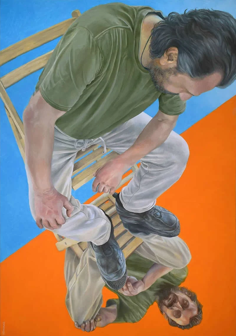 Good and Evil Staring at Each Other - Oil on Canvas - Extraordinary Paintings by Michel Devanakis