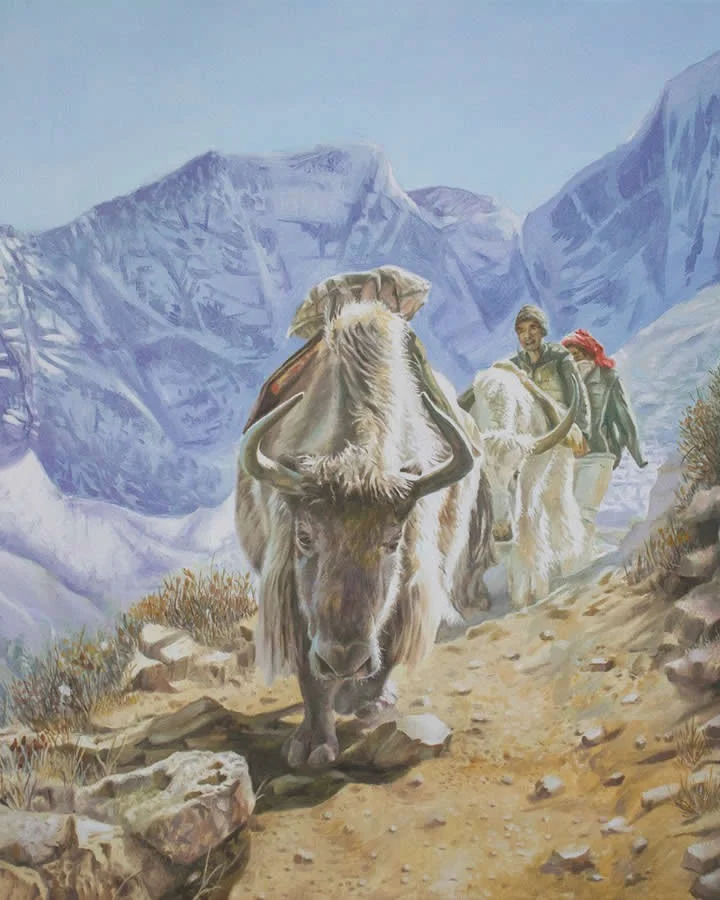 Solukhumbu trail in Nepal - Oil on canvas - Extraordinary Paintings by Michel Devanakis